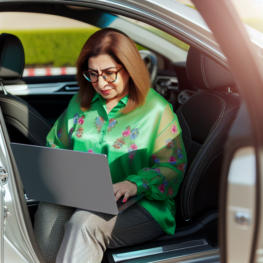 Person in car with laptop